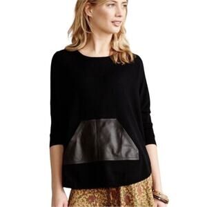 Anthropologie La Fee Verte Cashmere Blend Sweater Black Small Leather Pocket